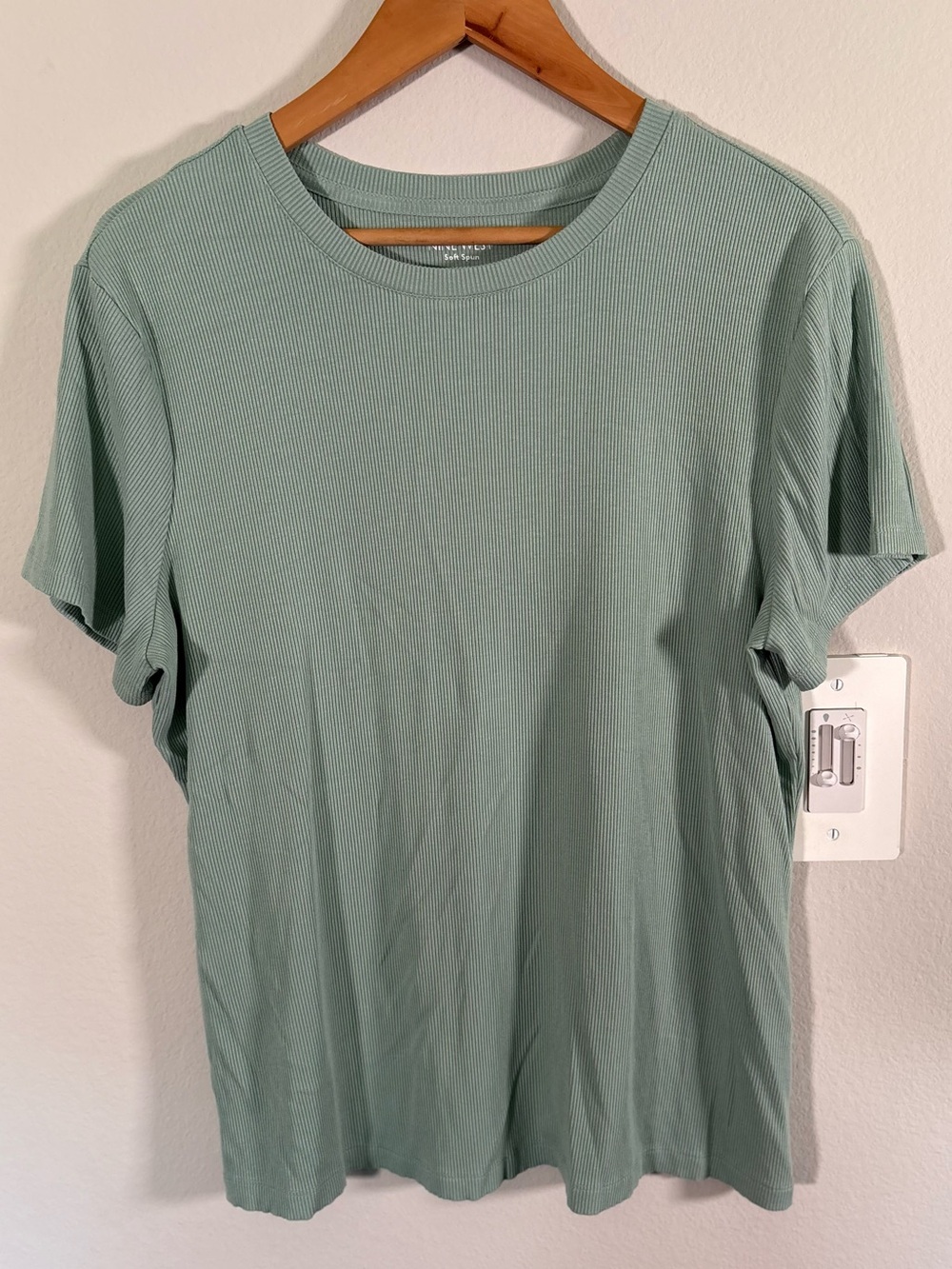 Nine West Sage Green Ribbed Crew Neck Tee